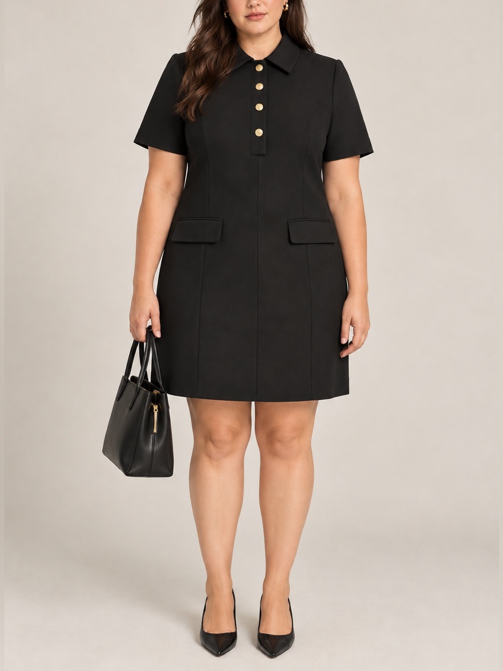 J. Crew Black Short-Sleeve Mini Dress with Gold Buttons